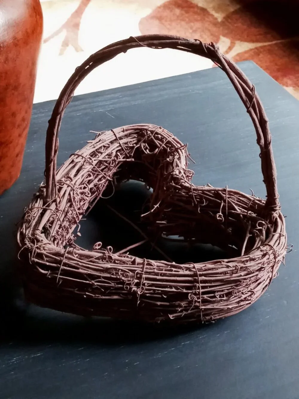 Whimsical Vintage Lavender Twig & Wire Heart Basket Table or Wall Decor